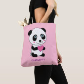 Cute Panda met een Roze Gepersonaliseerde Naam van Tote Bag (Dichtbij)