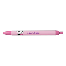 Cute Panda met een Roze Gepersonaliseerde Naam van Zwarte Inkt Pen
