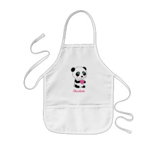 Cute Panda met een roze hart op maat Kinder Schort