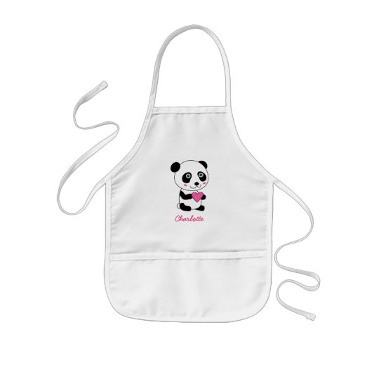 Cute Panda met een roze hart op maat Kinder Schort (Voorkant)