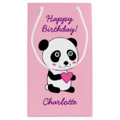 Cute Panda met een roze hart op maat Klein Cadeauzakje (Achterkant)