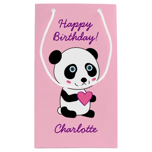 Cute Panda met een roze hart op maat Klein Cadeauzakje (Achterkant)