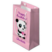 Cute Panda met een roze hart op maat Klein Cadeauzakje (Voorkant Gekanteld)