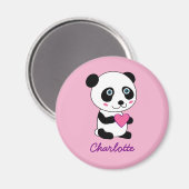 Cute Panda met een roze hart op maat Magneet (Voorkant / Achterkant)