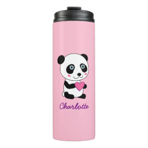 Cute Panda met een roze hart op maat Thermosbeker