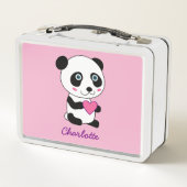 Cute Panda met een roze hart Persoonlijke lunch Bo (Achterkant)