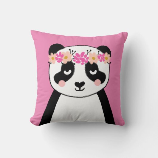 Cute Panda met Flowers-meiden kamerlooddeken Kussen (Voorkant)