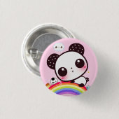 Cute panda met kawaï eten op regenboog ronde button 3,2 cm (Voorkant /achterkant)