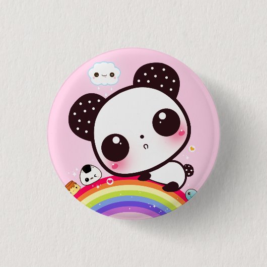 Cute panda met kawaï eten op regenboog ronde button 3,2 cm (Voorkant)