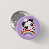 Cute panda met kawaï eten op regenboog ronde button 3,2 cm (Voorkant /achterkant)