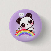 Cute panda met kawaï eten op regenboog ronde button 3,2 cm (Voorkant)