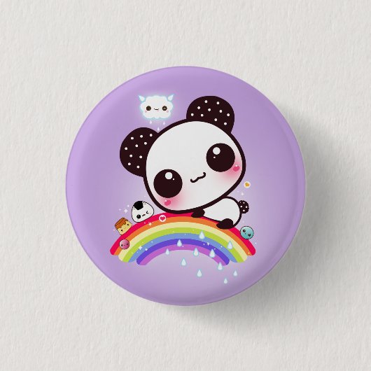 Cute panda met kawaï eten op regenboog ronde button 3,2 cm (Voorkant)