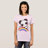 Cute panda met kawaï eten op regenboog t-shirt (Voorkant volledig)