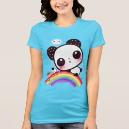 Cute panda met kawaï eten op regenboog t-shirt