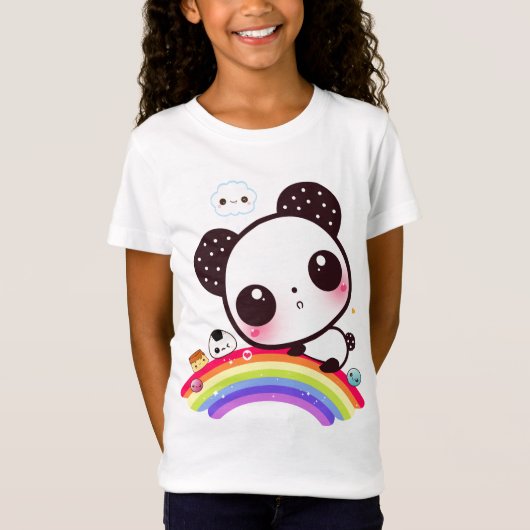Cute panda met kawaï eten op regenboog t-shirt (Voorkant)