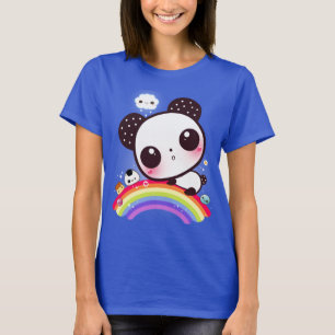 Cute panda met kawaï eten op regenboog t-shirt