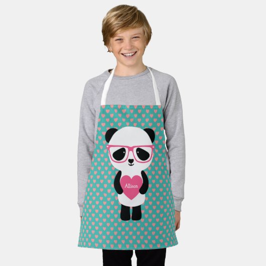 Cute Panda met roze bril Schort (Gedragen)