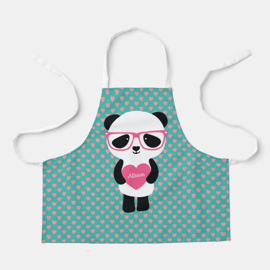 Cute Panda met roze bril Schort (Voorkant)