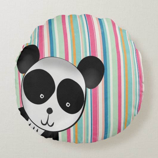 Cute Panda met Stripes Rond Kussen (Voorkant)