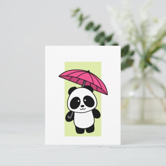 Cute Panda met Umbrella - Briefkaart 1000Pandas (Staand voorkant)