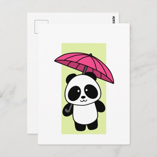 Cute Panda met Umbrella - Briefkaart 1000Pandas (Voorkant / Achterkant)