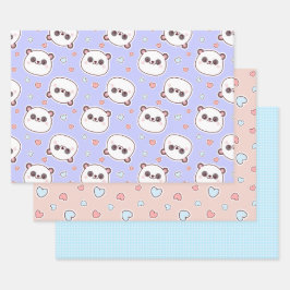 Cute panda met verjaardagsharten inpakpapier vel
