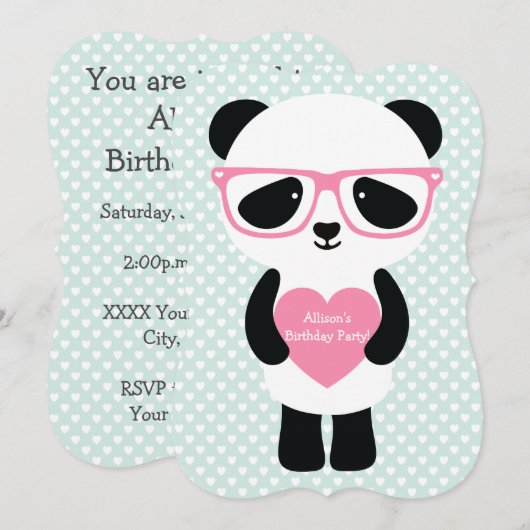 Cute Panda Mint/Pink Kaart (Voorkant / Achterkant)