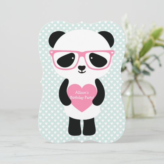 Cute Panda Mint/Pink Kaart (Staand voorkant)