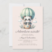 Cute Panda Mintgroene Blush QR Code Baby Shower Kaart (Voorkant)