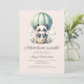 Cute Panda Mintgroene Blush QR Code Baby Shower Kaart (Staand voorkant)