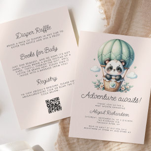Cute Panda Mintgroene Blush QR Code Baby Shower Kaart