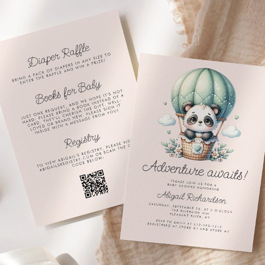 Cute Panda Mintgroene Blush QR Code Baby Shower Kaart