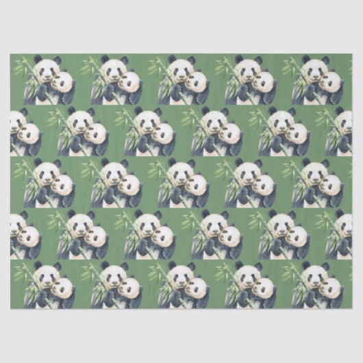 Cute Panda moeder en Baby Bamboe Pattern Tissuepapier (Voorkant)