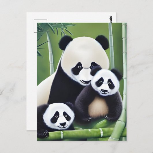 Cute Panda moeder en Cubs AI Creation Briefkaart (Voorkant / Achterkant)