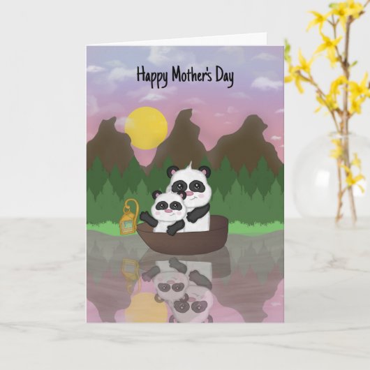 Cute Panda-Moederdag kaart (Gele Bloem)