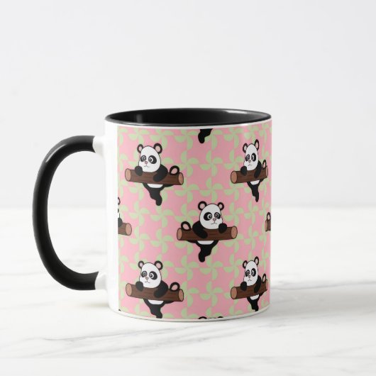 Cute Panda Motief op Roze – Kawaii Naadloos  Mok (Links)