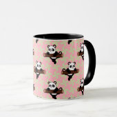 Cute Panda Motief op Roze – Kawaii Naadloos  Mok (Voorkant rechts)