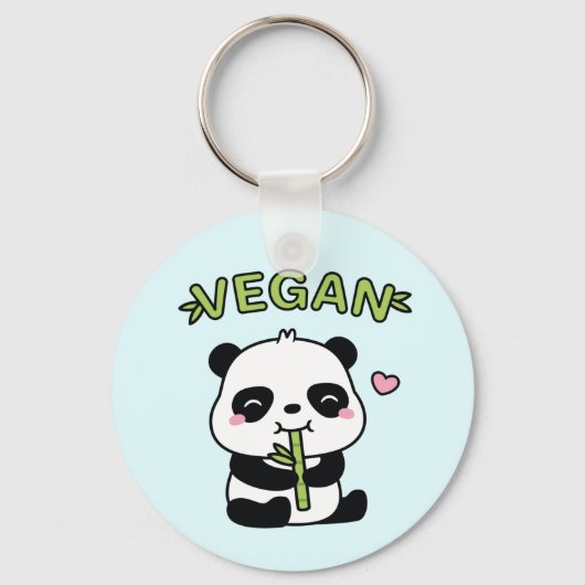 Cute Panda Munching Bamboo Vegan Sleutelhanger (Voorkant)