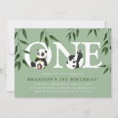 Cute Panda Neutral 1st Birthday Party Kaart (Voorkant)