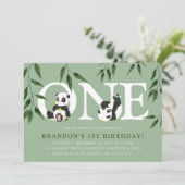 Cute Panda Neutral 1st Birthday Party Kaart (Staand voorkant)