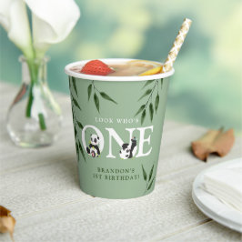 Cute Panda Neutral 1st Birthday Party Papieren Bekers