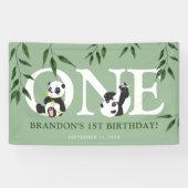 Cute Panda Neutral 1st Birthday Party Spandoek (Horizontaal)