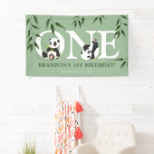 Cute Panda Neutrale 1e Verjaardagsfeestje Spandoek (Insitu)