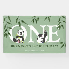Cute Panda Neutrale 1e Verjaardagsfeestje Spandoek