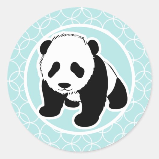Cute Panda on Baby Blue Circles Ronde Sticker (Voorkant)