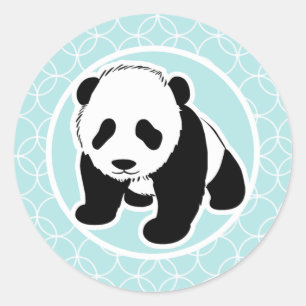Cute Panda on Baby Blue Circles Ronde Sticker