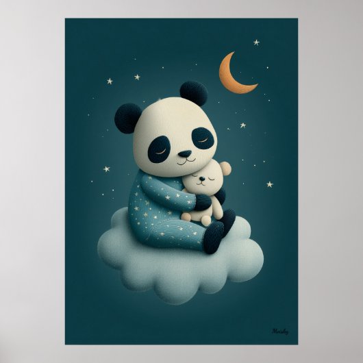 Cute Panda on Cloud Nursery Bedtime Poster (Voorkant)