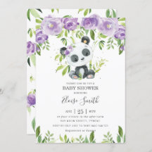 Cute Panda Paars Floral Greenery Baby shower Girl
