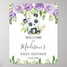 Cute Panda Paars Floral Greenery Bamboo Welkom