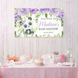 Cute Panda Paarse Floral Greenery Bamboo Achtergro Spandoek